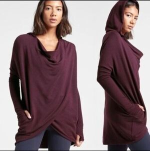 ATHLETA Plum Purple Oversized Purana Wrap Hooded Sweatshirt-S